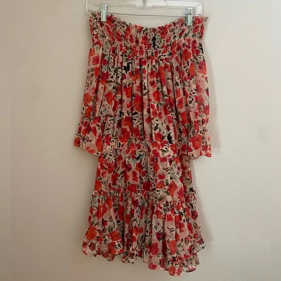 Misa Los Angeles Darla Off Shoulder Mini Dress Red Flora, FUN, FLIRTY, & SEXY!🤩 - Picture 2 of 6